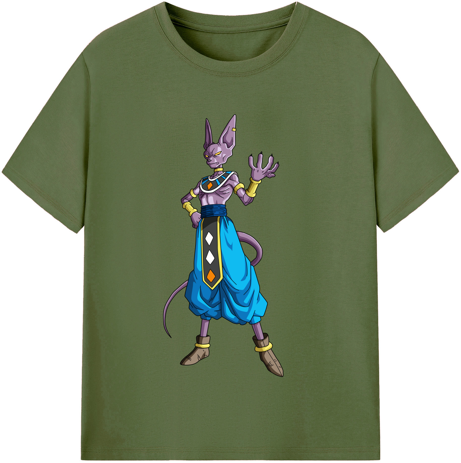 （画像用） ドラゴンボール ビルス 破壊神ビルス DRAGON BALL Beerus Birusu 綿100％半袖Tシャツ（フロントプリント）